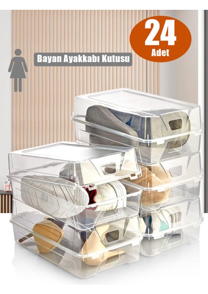 24'lü Şeffaf Ayakkabı Saklama Kutusu Kadın