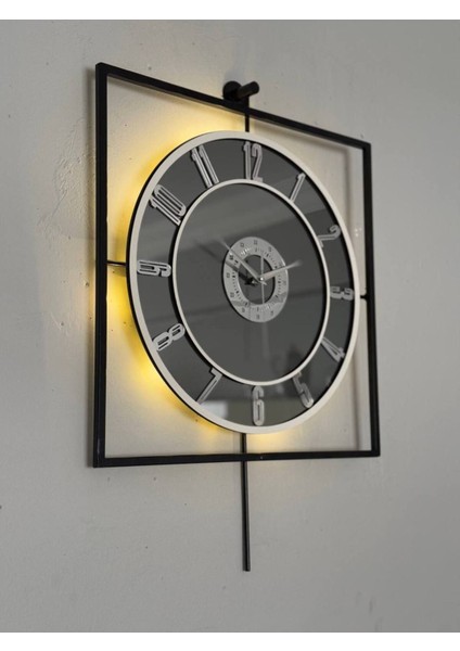 Metal Aynalı Duvar Saati 46-60 cm Büyük Boy Işıklı Gerçek Ayna Duvar Saati Modern Tasarım