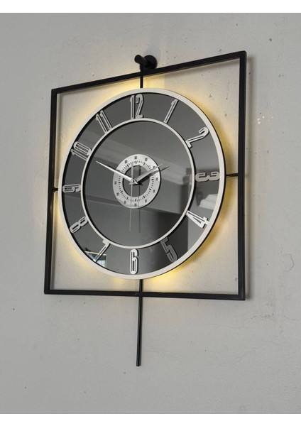 Metal Aynalı Duvar Saati 46-60 cm Büyük Boy Işıklı Gerçek Ayna Duvar Saati Modern Tasarım indirimleri