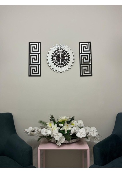 Tablo Duvar Saati Siyah - Gümüş Aynalı Pleksiglass Piyano Model Modern Roma Rakamlı 80 x 50 cm modelleri