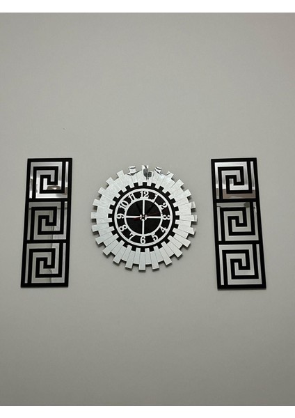 Tablo Duvar Saati Siyah - Gümüş Aynalı Pleksiglass Piyano Model Modern Roma Rakamlı 80 x 50 cm indirimleri