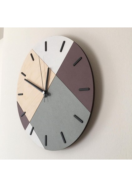 Ahşap Geometrik Desenli Mürdüm Duvar Saati 48X48 cm modelleri