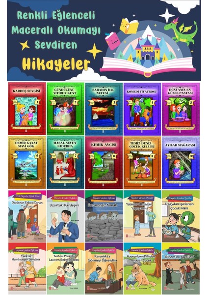 4.sınıf Renkli Eğlenceli Maceralı Okumayı Sevdiren Hikayeler (20 Kitap)