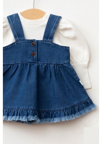 Kız Bebek Püsküllü Kot Jile Elbise Balon Bluz Lüks Jean Takım fiyatları