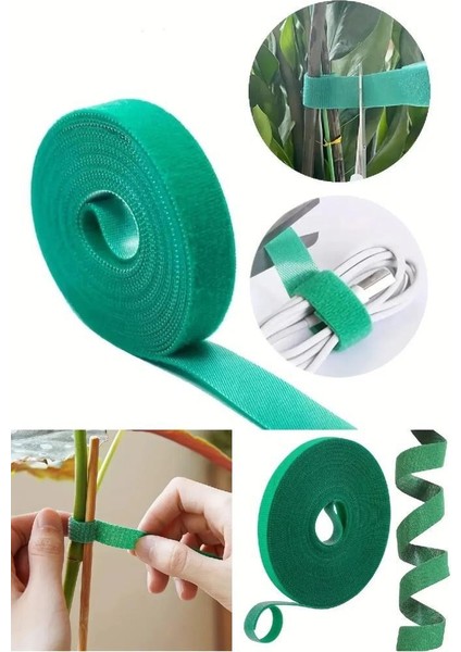 5 Metre 1 cm Yeşil Renk Bahçe Bitki Fide Bağlama Bandı Çırt Çırt Bant