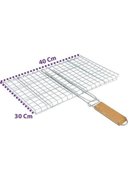 Ahşap Saplı Lüx Mangal Tel Izgarası 30X40 cm (Balık-Et-Tavuk)