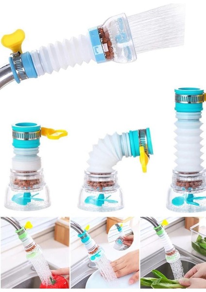 2 Adet Oynar Başlıklı Hortumlu Taşlı Pervaneli Akrobat Musluk Başlığı