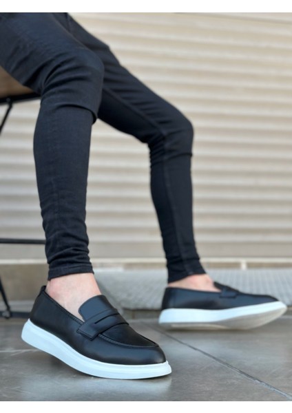 Bağcıksız Klasik Erkek Ayakkabı Siyah (Beyaz Taban) fiyatları