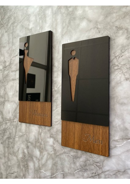 Black Pearl Mdf Serisi Kadın&erkek Wc Yönlendirme Levha Seti