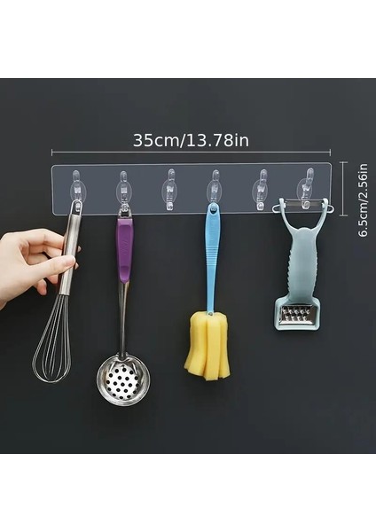 6'lı Şeffaf Mutfak Banyo Güçlü Yapışkanlı Tek Parça Plastik Askı