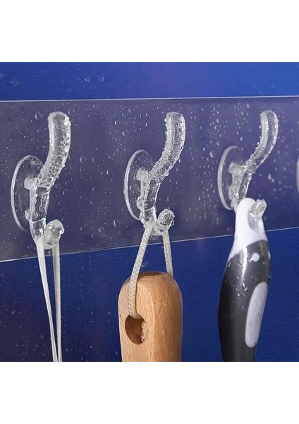 6'lı Şeffaf Mutfak Banyo Güçlü Yapışkanlı Tek Parça Plastik Askı
