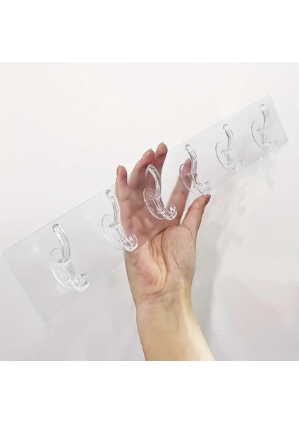 6'lı Şeffaf Mutfak Banyo Güçlü Yapışkanlı Tek Parça Plastik Askı