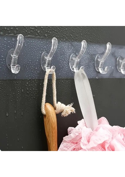 6'lı Şeffaf Mutfak Banyo Güçlü Yapışkanlı Tek Parça Plastik Askı