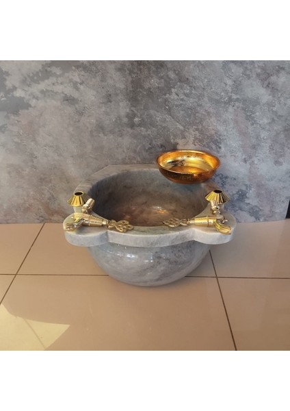 Gri Mermer Hamam Konsept Set Altın