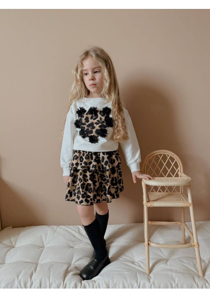 Yigit Butik Leopar Desenli Kız Çocuk Etekli Takım