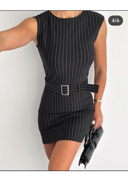 Kadın Kemer Detaylı Çizgili Elbise fırsatları