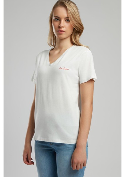 Sade Kadın V Yaka T-Shirt Ekru Ekru modelleri