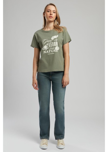 Grow Kadın O Yaka T-Shirt Haki