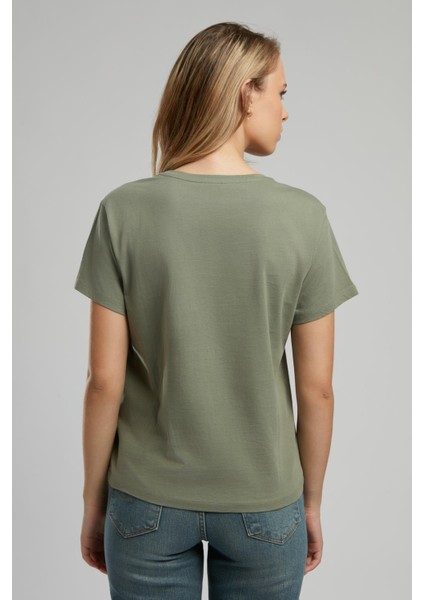 Grow Kadın O Yaka T-Shirt Haki modelleri
