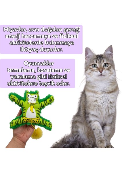 Yeşil Renkli Kedi Oyuncağı Ponponlu ve Lastikli Peluş Kedi Oyuncağı
