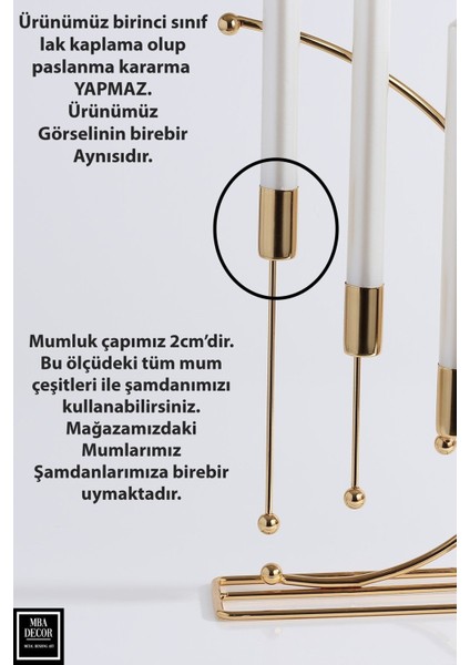 Nota Model Metal 3 Lü Şamdan Üçlü Mumluk Dekoratif Mumluk 25 cm Paslanmaz Gold Kaplama Ev Dekorasyon modelleri