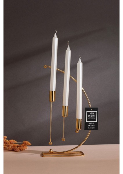 Nota Model Metal 3 Lü Şamdan Üçlü Mumluk Dekoratif Mumluk 25 cm Paslanmaz Gold Kaplama Ev Dekorasyon fırsatları