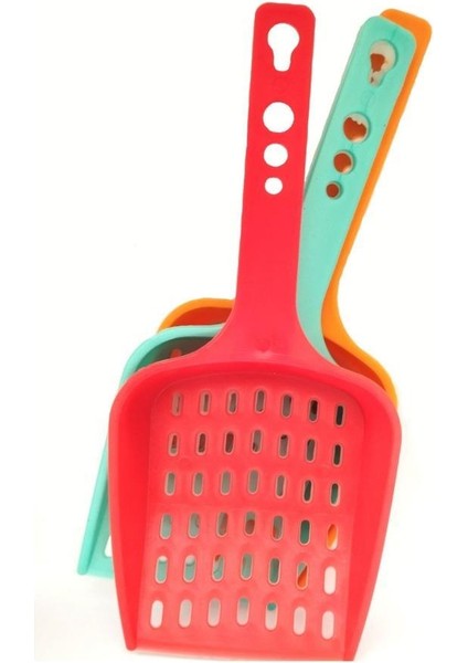 3 Adet Renkli Delikli Kedi Kumu Temizleme Filtre Elekli Dar Aralıklı Kürek Uzunluk 22 cm