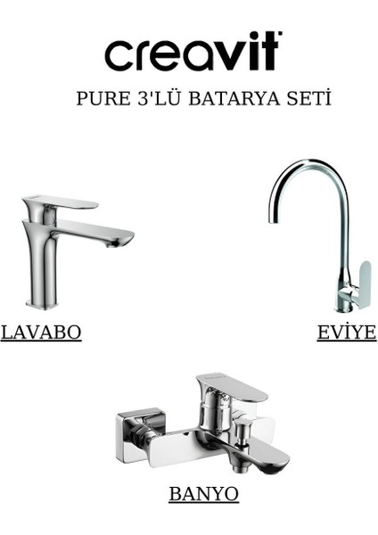 Pure Batarya Seti 3’lü Banyo-Lavabo-Eviye