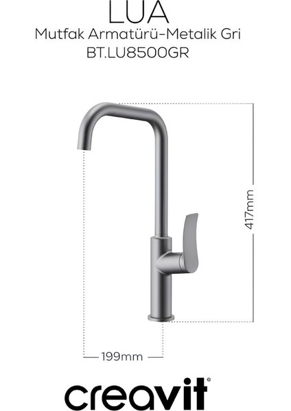 Lua Metalik Gri Batarya Seti 3’lü Banyo-Lavabo-Eviye