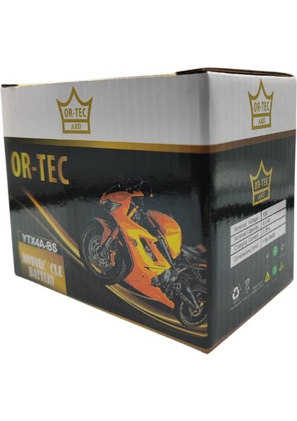 Ortec 12V 4AH (YTX4A-BS) Motosiklet Aküsü