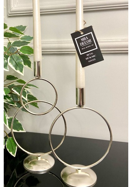 Ikili Gümüş Şamdan Mumluk Dekoratif Hediyelik Dekorasyon Paslanmaz Dolu Demir 28 cm Kardan Adam fırsatları