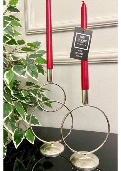 Ikili Gümüş Şamdan Mumluk Dekoratif Hediyelik Dekorasyon Paslanmaz Dolu Demir 28 cm Kardan Adam indirimleri