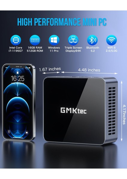 M2 Pro Intel 11.nesil I7 1195G7, 16GB Ddr4, 512GB Ssd, Wi-Fi 6, Bt 5.2, 1x 2.5gbit Lan WIN11 Pro Mini Pc