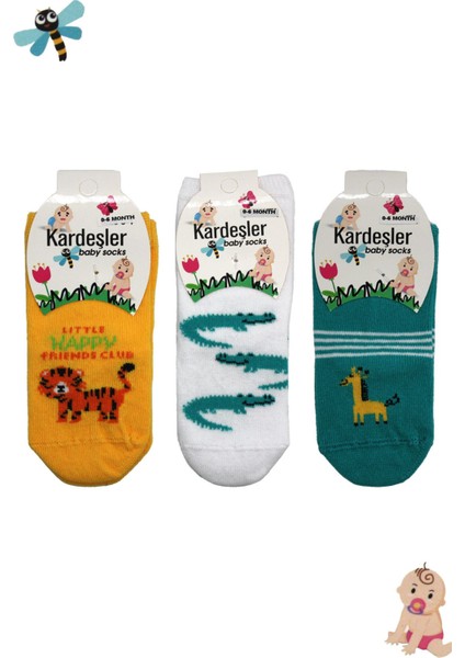 Çoçuk Çok Renkli Desenli Patik Çorap 3'lü Paket