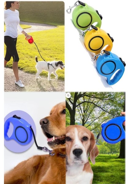 5 Metre Otomatik Makaralı Köpek Gezdirme Tasması ve Yürütme Kayışı Tasma Boyun Pup Style Şerit İpi