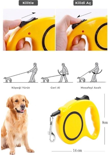 5 Metre Otomatik Makaralı Köpek Gezdirme Tasması ve Yürütme Kayışı Tasma Boyun Pup Style Şerit İpi
