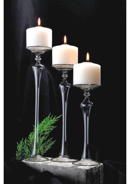 3'lü Borosilikat Cam Magıc Şamdan Seti Üfleme Cam El Yapımı (Mum Dahil Değildir)