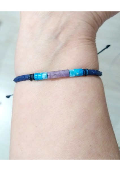 Ametist Varisit ve Hematit Doğaltaşlı Lacivert Küp Miyuki Boncuklu Unisex Bileklik fırsatları