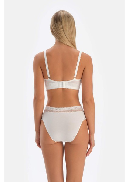 Kırık Beyaz Dantel Detaylı Kadın Brıef Külot Yumuşak Mikro Modal Kumaş Tekli Paket fiyatları
