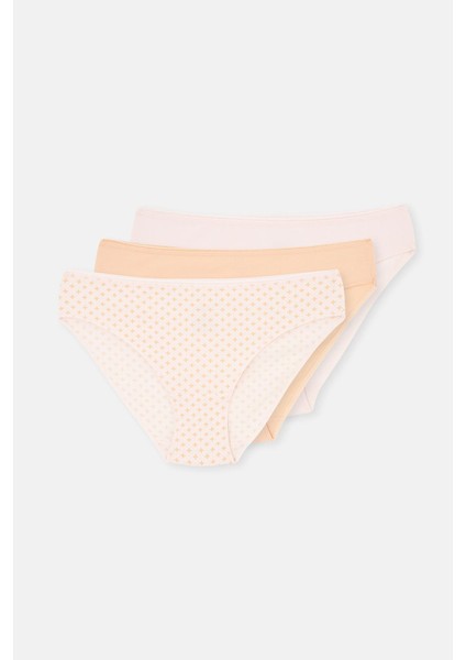 Açık Somon-Soft Pembe Kadın 3'lü Desenli Brıef Külot