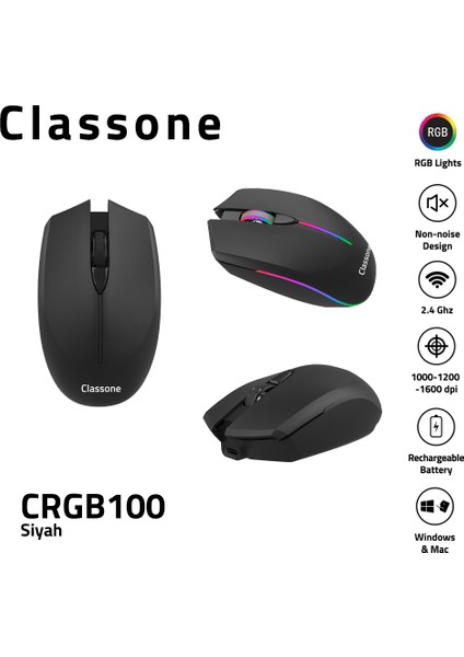 CRGB100 2.4 Ghz Kablosuz Mouse - Siyah-