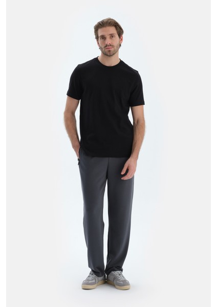 Siyah Ipek Apre Interlok Bisiklet Yaka Tişört fırsatları