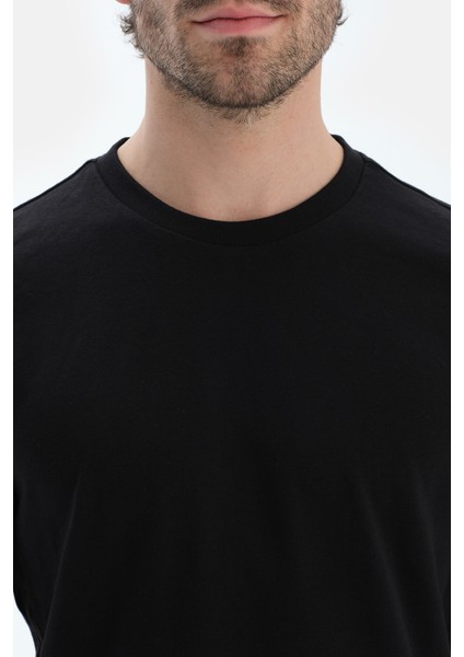 Siyah Ipek Apre Interlok Bisiklet Yaka Tişört indirimleri