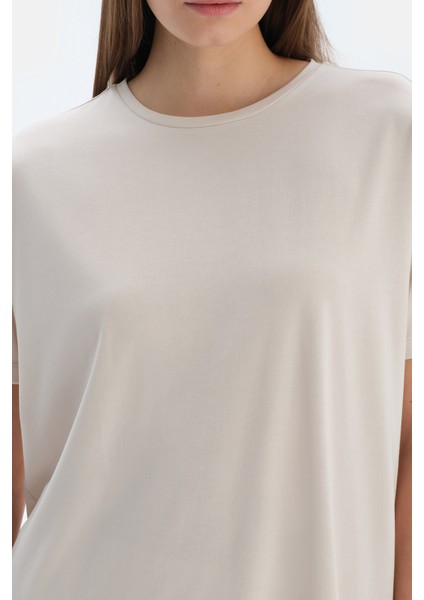 Krem Kısa Kollu Basıc Modal Tişört indirimleri