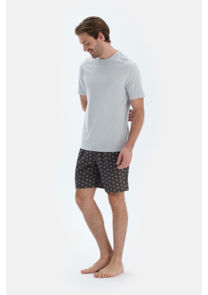 Açık Gri Kısa Kollu Bisiklet Yaka Basıc Tişört modelleri