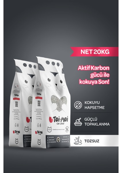 2’li Avantajlı Paket - Aktif Karbonlu Sodyum Bentonit Kedi Kumu 2X10 Kg (20 Kg)