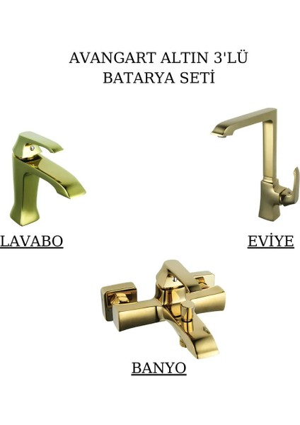 Avangart Altın Batarya Seti 3’lü Banyo-Lavabo-Eviye