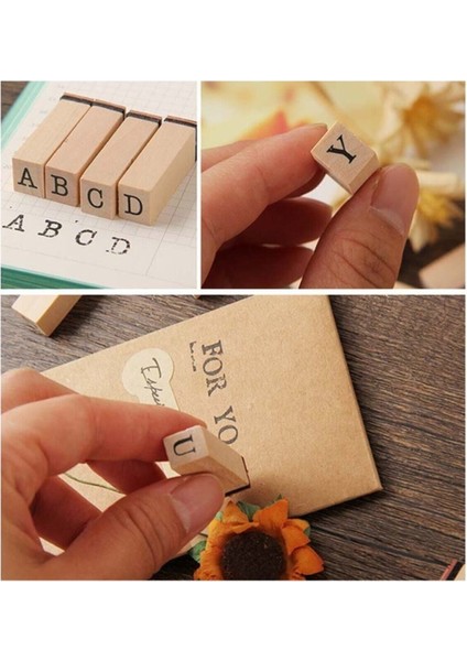Damga Mühür Seti-38 Adet Retro Ahşap Mühür-Damga Seti- A-Z-0-9 Scrapbooking