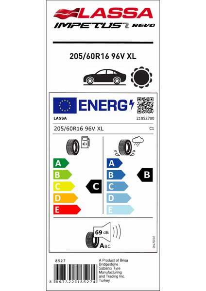 205/60R16 96V Xl Impetus Revo Binek Yaz Lastiği Üretim Yılı: 2024