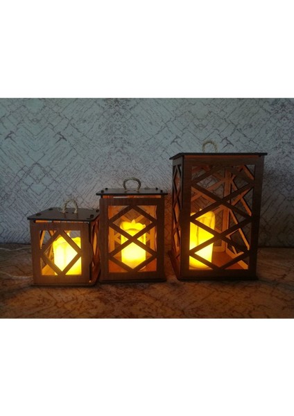 3'lü Mini Ahşap Dekoratif Süs Fener Seti fiyatları
